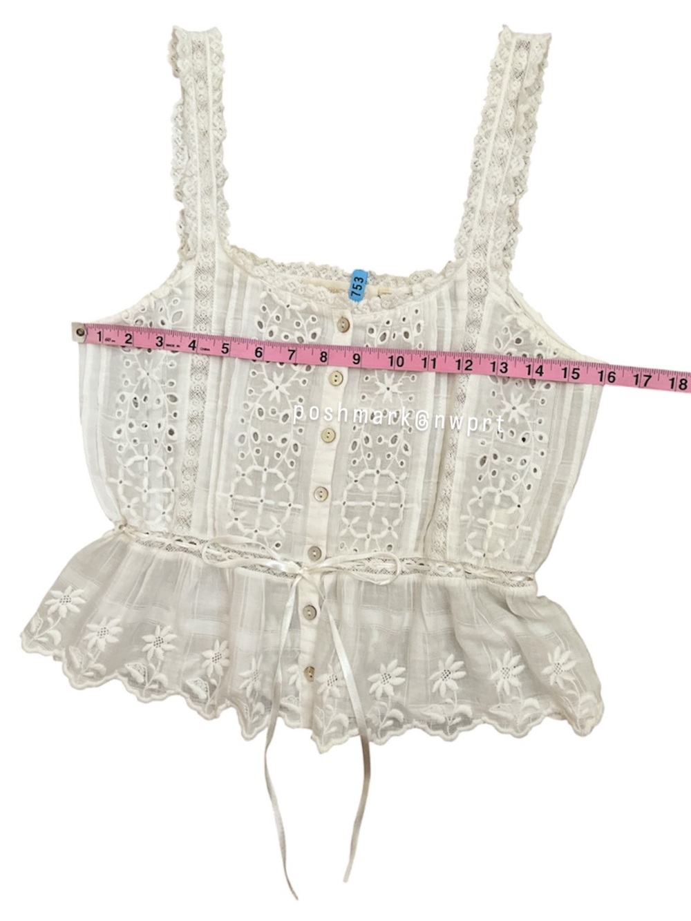 LoveShackFancy Luanne Eyelet Boho Tank Top Blouse White XS - Picture 11 of 12